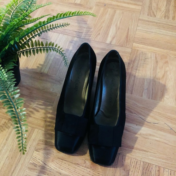 Saint Laurent Black Ysl Patent Leather Grosgrain Bow Pumps - Picture 3 of 5